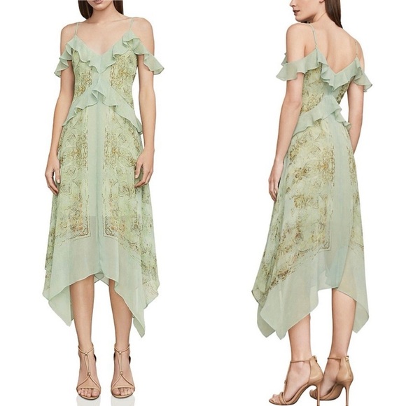 BCBGMaxAzria Dresses & Skirts - BCBGMaxAzria Asymmetrical Mint Dress with Ruffles